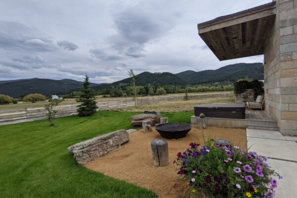 Bozeman Fire Pit and Hot tub in outdoor living space