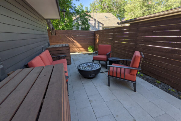 Bozeman Modern Outdoor Living Space with Concrete paver patio