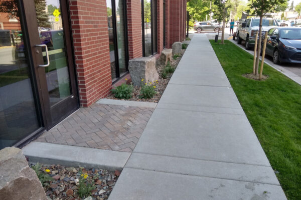 Downtown Commercial Landscaping with Concrete Pavers and Native Plants