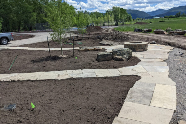 Flagstone Walk and Native Landscaping with Fire Pit
