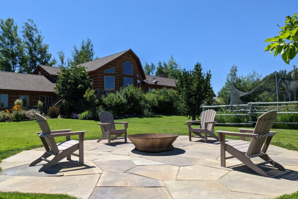 Landscaping with Flagstone Patio and Steel Fire Pit