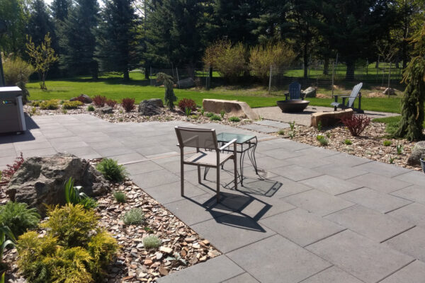 Modern Patio Bozeman Landscaping with Hot Tub and Fire Pit and Gardens