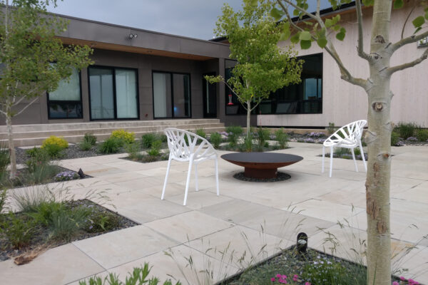 Natural Stone pavers in Modern Patio Bozeman Luxury home