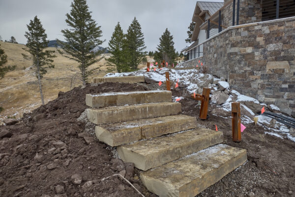 Sandstone Staircase and Custom Landscaping Lighting in Montana Native Lanscaping