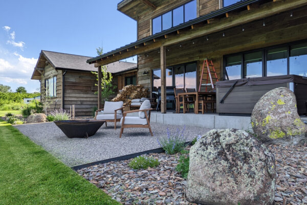 Soft Surface Patio with firepit and boulders in Bozeman Montana