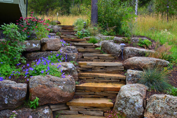 Stone Steps and boulders and Native Landscaping