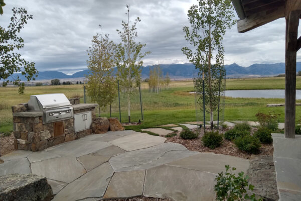 Big Sky Montana Patio with Build in BBQ near Trout Pond