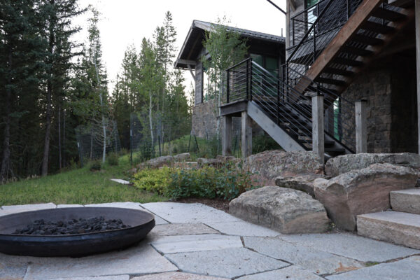 Stone Staircase Landscaping in Big Sky Montana Flagstone Patios and Firepits with Luxury Landscaping Design at Big Sky Montana Ranch