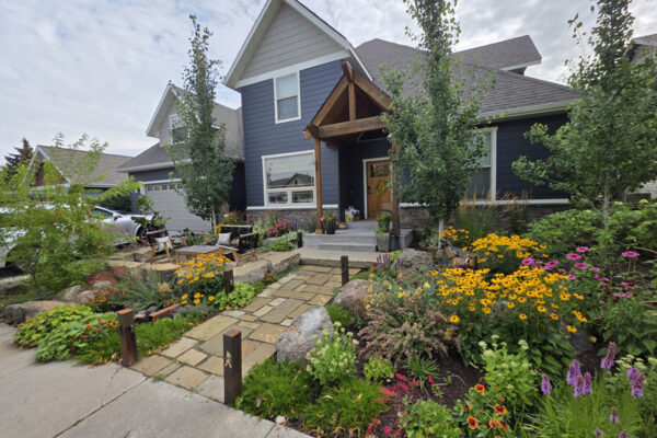 Flagstone Walkways and Patios and Landsape Lighting Design in Bozeman Montana Colorful Drought Tolerant Lanscaping Design in South Bozeman Montana