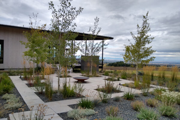 Modern Patio and Native Gardens in Bozeman Montana Bridger Mountains